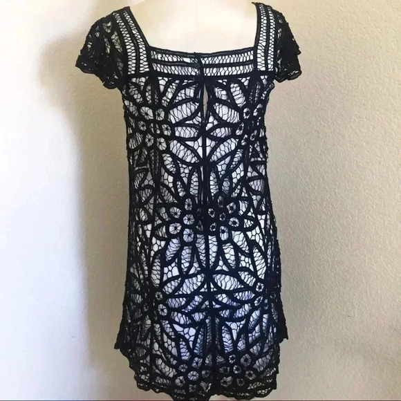 Betsey Johnson Black Crochet Shirt Sleeve Dress - Picture 2 of 8